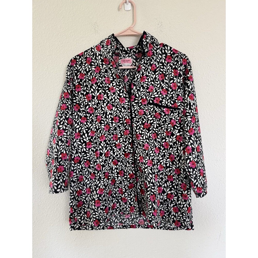 Kate Spade Womens Size Medium Ditsy Floral Satin Button Up Pajama Top Feminine